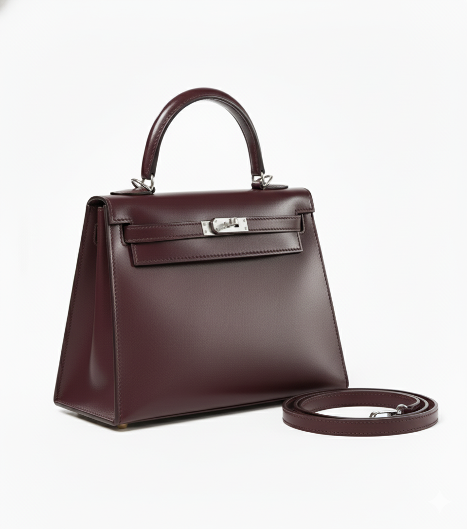 Sac à Main Bordeaux Classique en Cuir Véritable