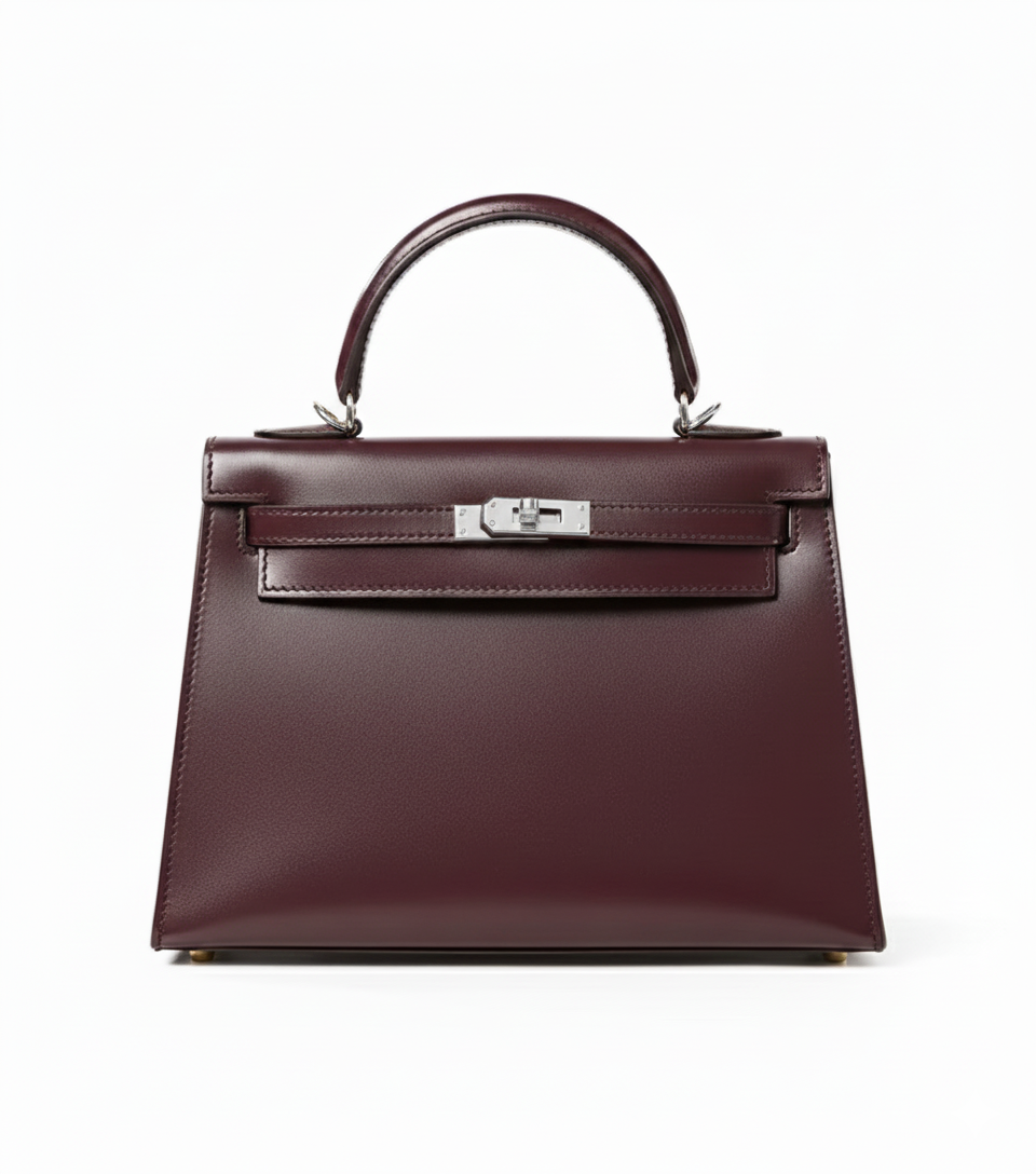 Sac à Main Bordeaux Classique en Cuir Véritable